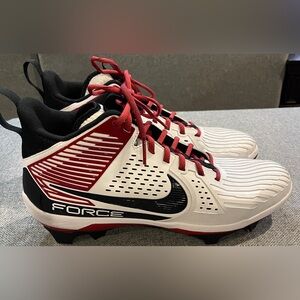 Nike Force Savage Pro 3 White and Red Football Cleats mens size 14 Iowa State